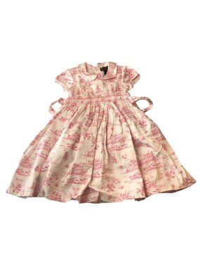 Fleurisse Girls Smocked Cotton Dress Pink/White Toile Pattern Size 3Y